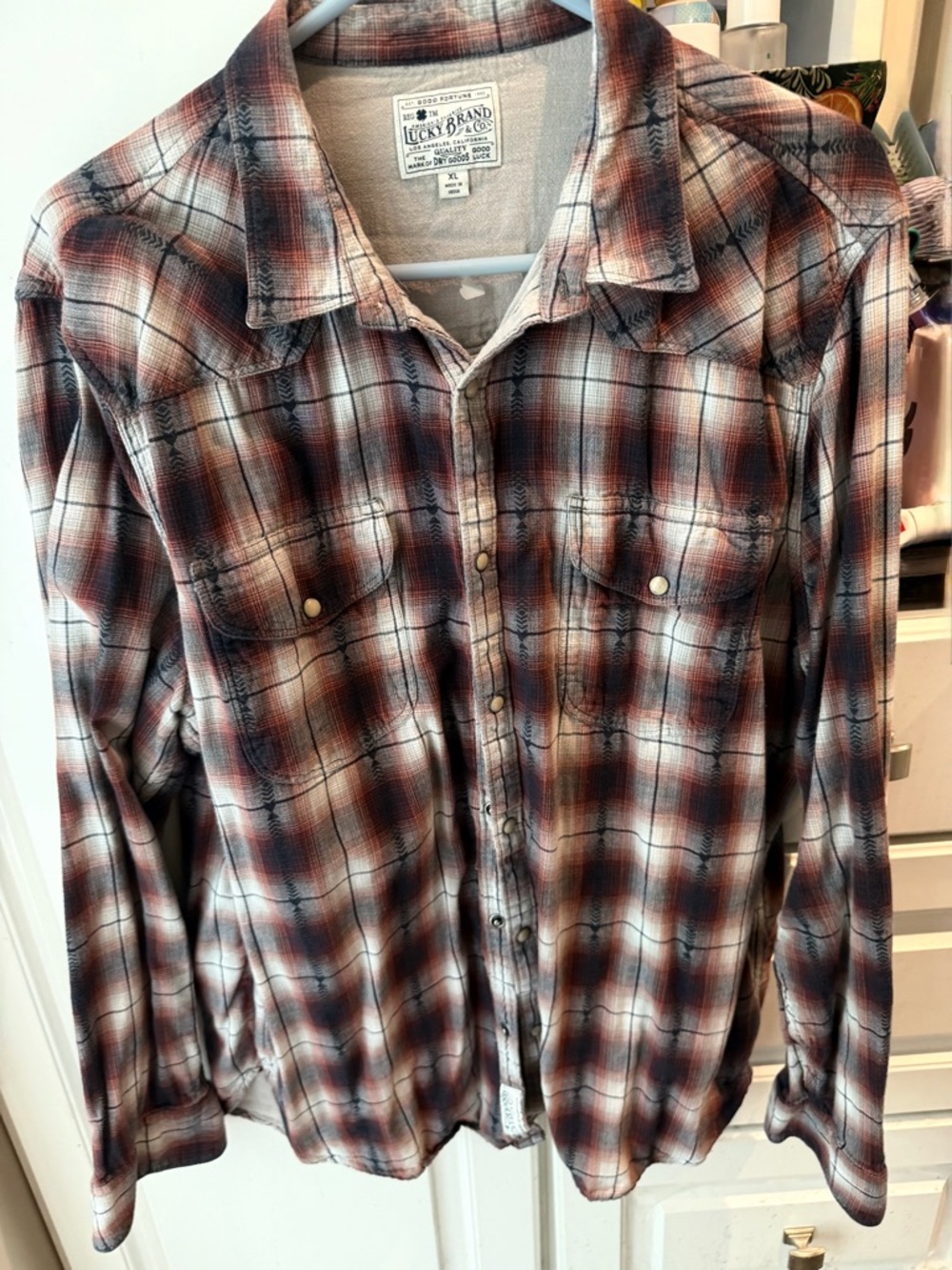 Lucky Brand Cream Top with Navy Logo Patch